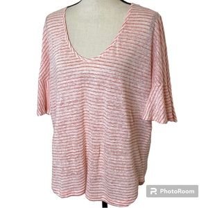 Splendid Caspian Striped Orange White Linen Blend Short Bell Sleeve Tunic Size L